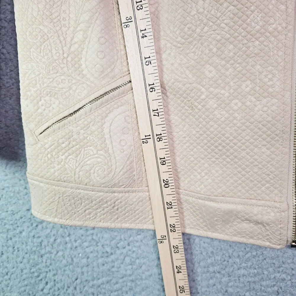 Chicos Moto Jacket Cream 1 Textured Asym Zip 34 Sleeve Minimalist